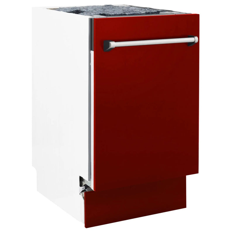 ZLINE 18" Dishwasher, Red Gloss panel, Stainless Tub, DWV-RG-18 by Farmhouse Kitchen and Bath