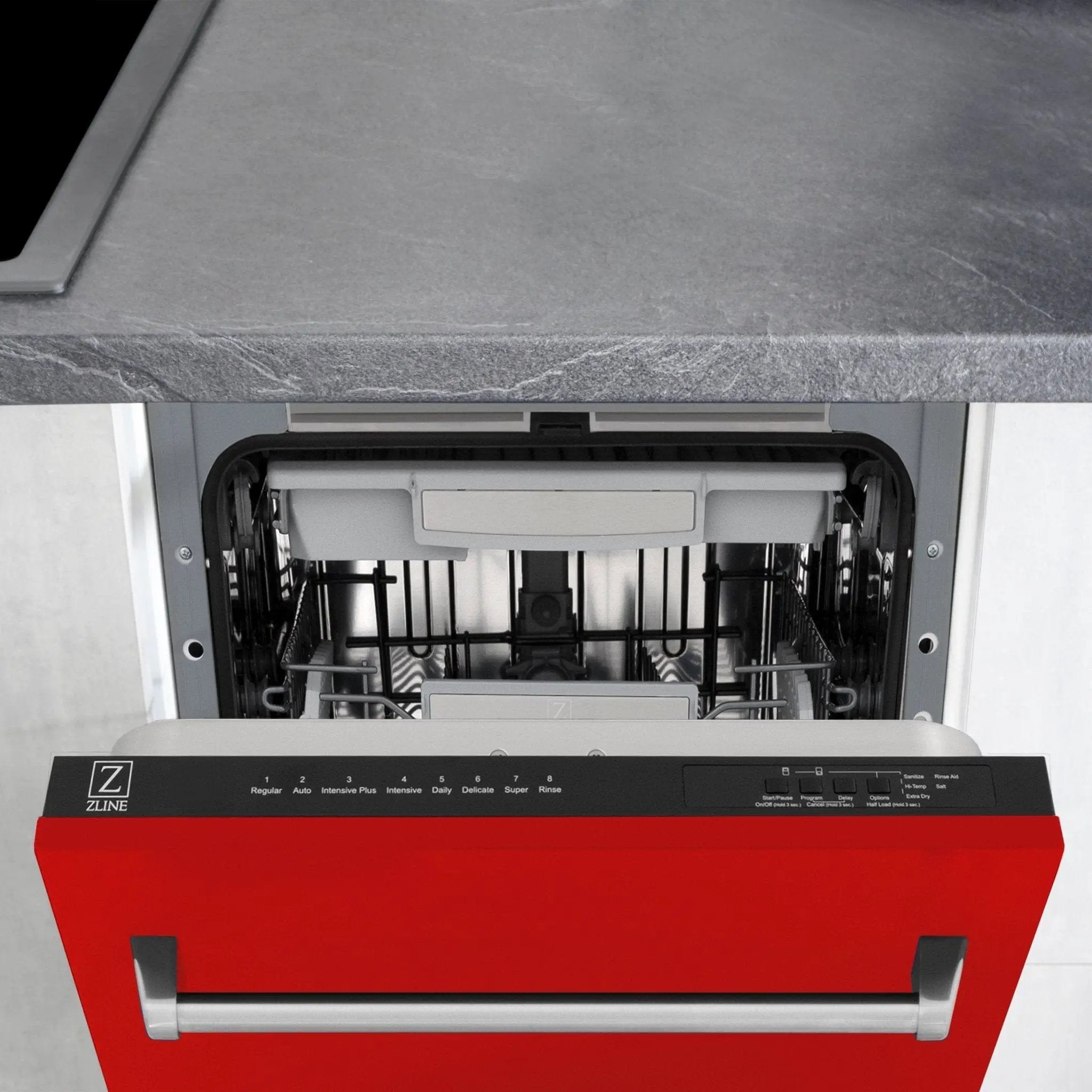 ZLINE 18" Dishwasher, Red Matt panel, Stainless Tub, DWV-RM-18 by Farmhouse Kitchen and Bath