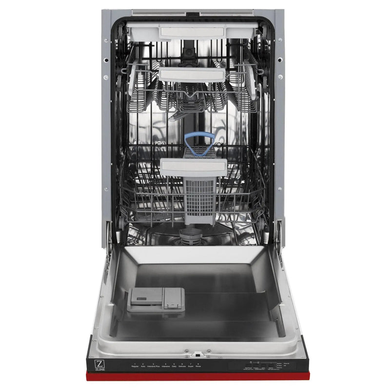 ZLINE 18" Dishwasher, Red Matt panel, Stainless Tub, DWV-RM-18 by Farmhouse Kitchen and Bath