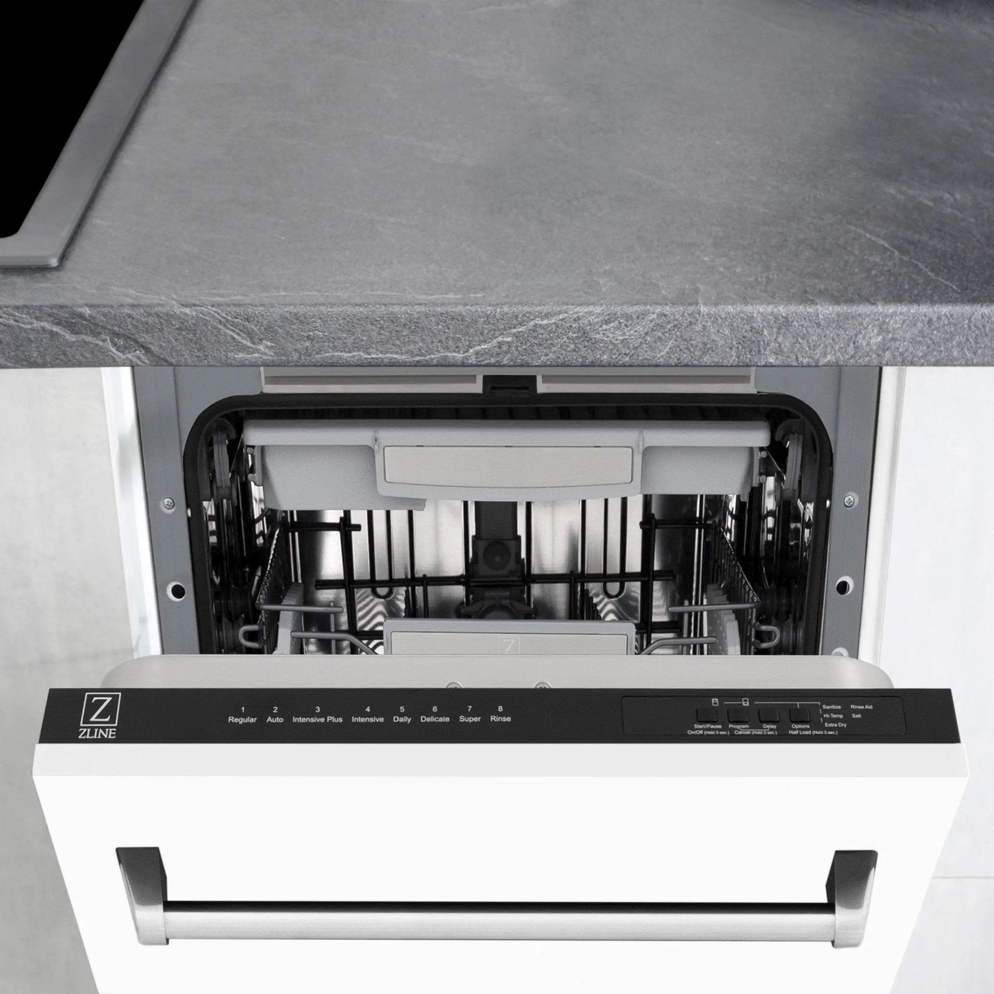 ZLINE 18" Dishwasher, White Matte panel, Stainless Tub, DWV-WM-18 by Farmhouse Kitchen and Bath