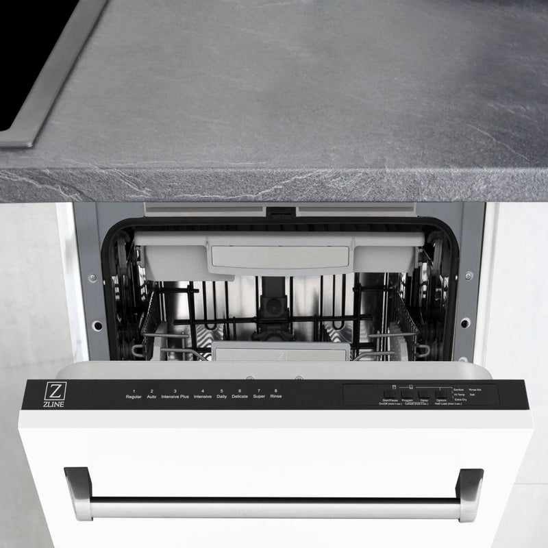 ZLINE 18" Dishwasher, White Matte panel, Stainless Tub, DWV-WM-18 by Farmhouse Kitchen and Bath