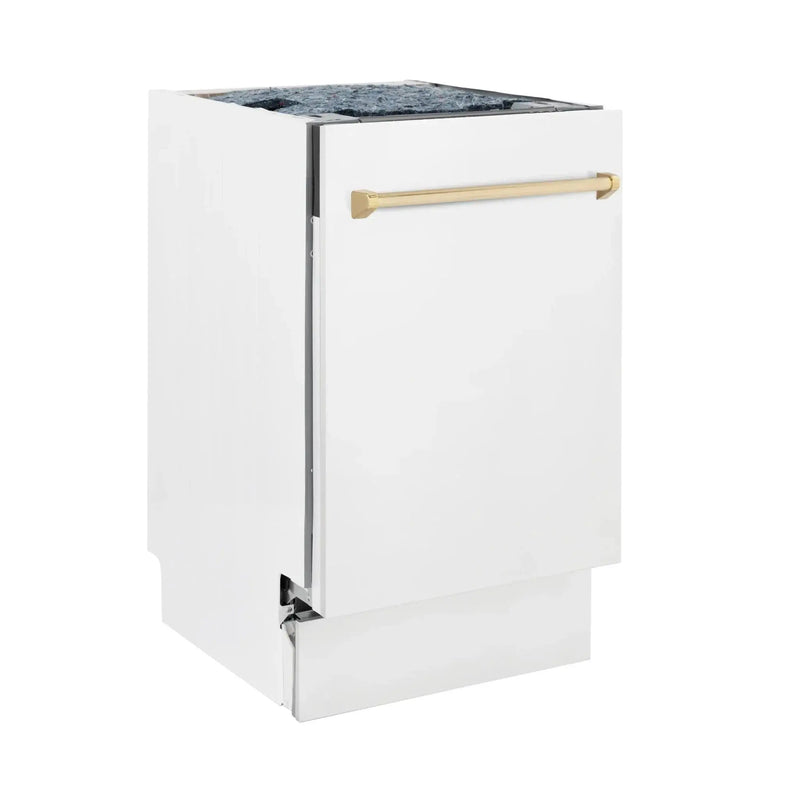 ZLINE 18"Autograph Dishwasher, White door, Gold Handle, DWVZ-WM-18-G by Farmhouse Kitchen and Bath