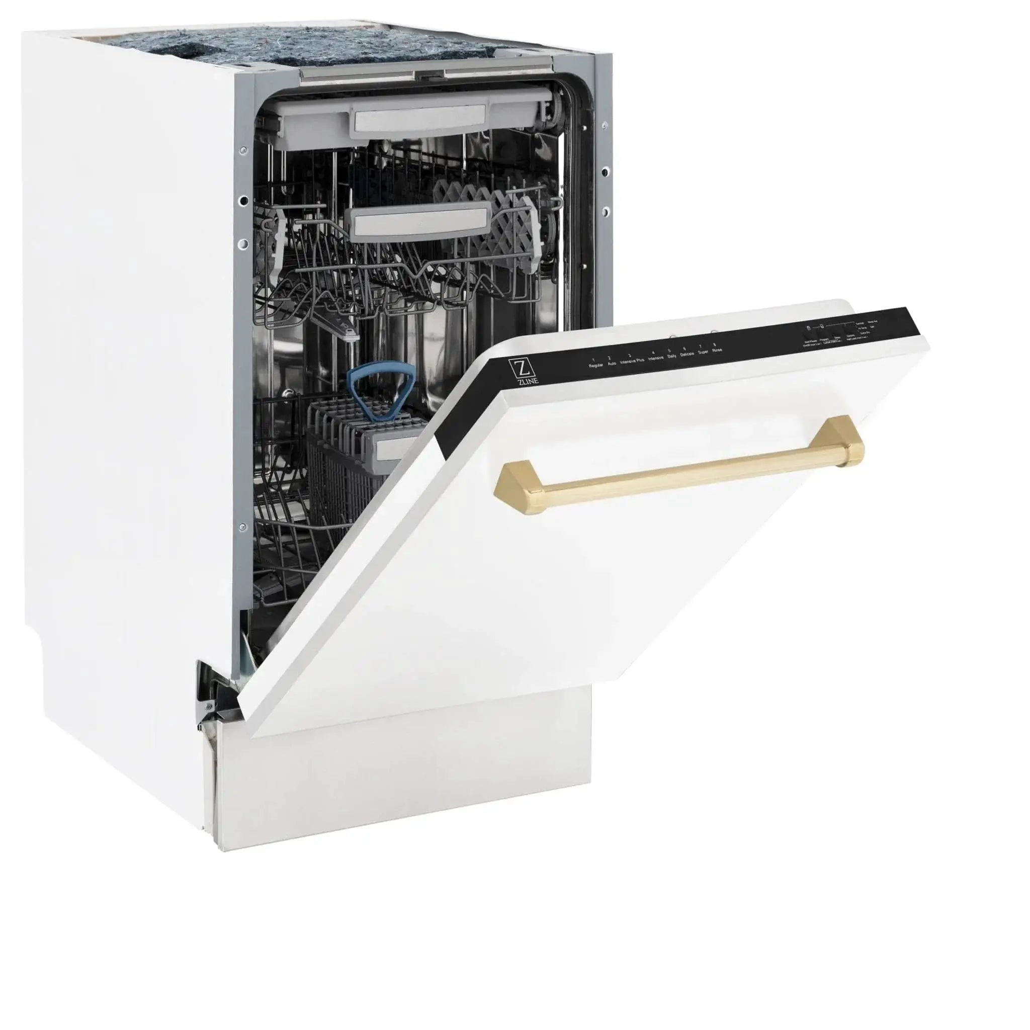 ZLINE 18"Autograph Dishwasher, White door, Gold Handle, DWVZ-WM-18-G by Farmhouse Kitchen and Bath