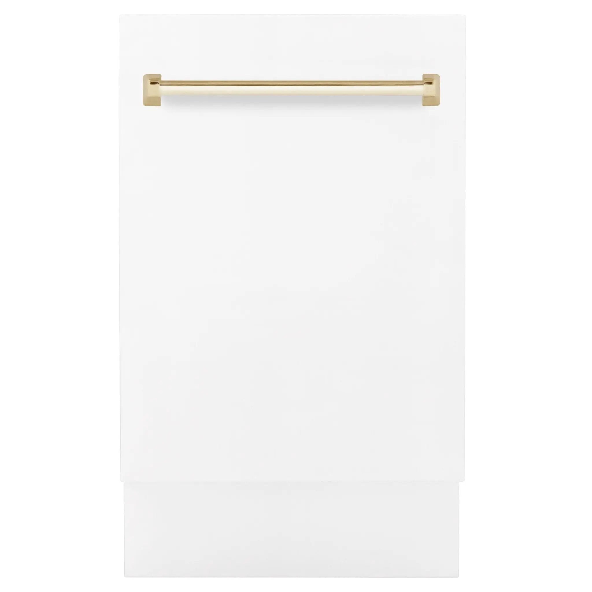 ZLINE 18"Autograph Dishwasher, White door, Gold Handle, DWVZ-WM-18-G by Farmhouse Kitchen and Bath