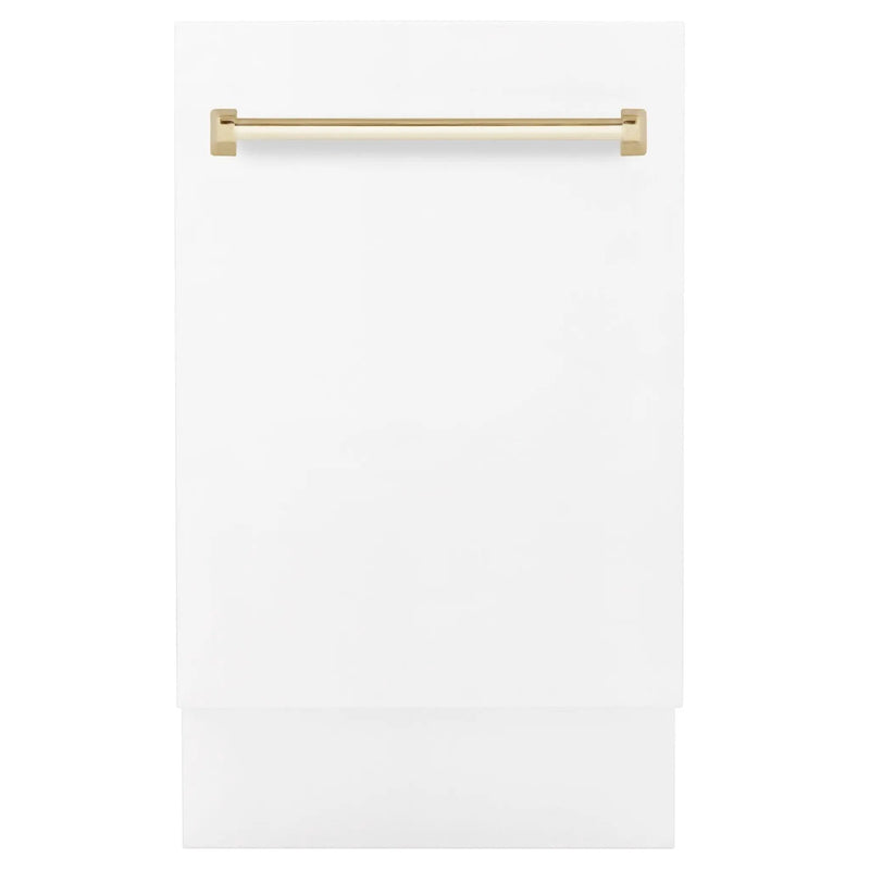 ZLINE 18"Autograph Dishwasher, White door, Gold Handle, DWVZ-WM-18-G by Farmhouse Kitchen and Bath