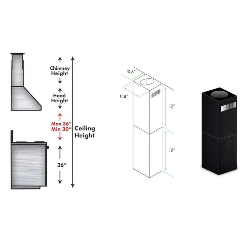 ZLINE 2 - 12" Short Chimney Pieces for 7' - 8' Ceilings, SK-BSGL2iN by Farmhouse Kitchen and Bath