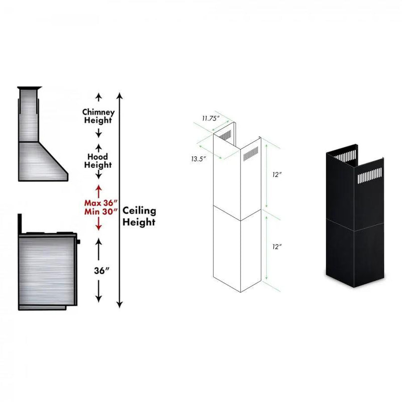 ZLINE 2-12" Short Chimney Pieces for 7 ft. to 8 ft. Ceilings (SK-BS655N) by Farmhouse Kitchen and Bath