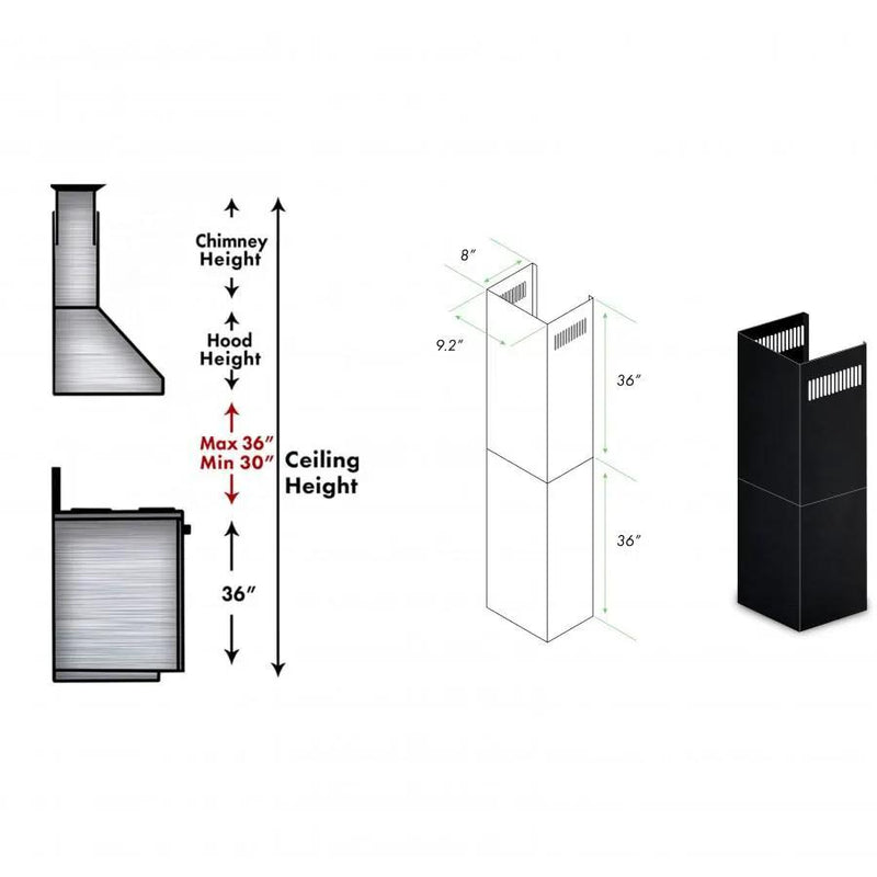 ZLINE 2-36" Chimney Extensions, 10'-12' Ceilings, 2PCEXT-BSKBN by Farmhouse Kitchen and Bath