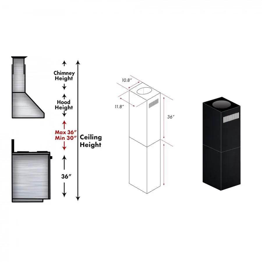ZLINE 2-36" Chimney Extensions for 10 ft. to 12 ft. Ceilings, 2PCEXT-BSKE2iN by Farmhouse Kitchen and Bath