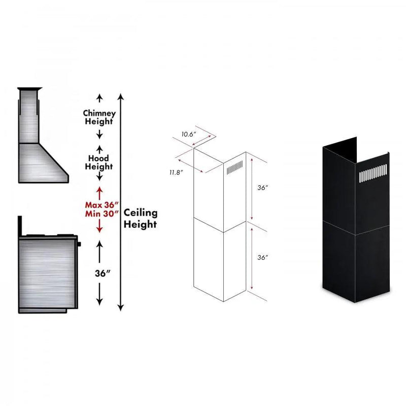 ZLINE 2-36" Chimney Extensions for 10 ft. to 12 ft. Ceilings, 2PCEXT-BSKEN by Farmhouse Kitchen and Bath
