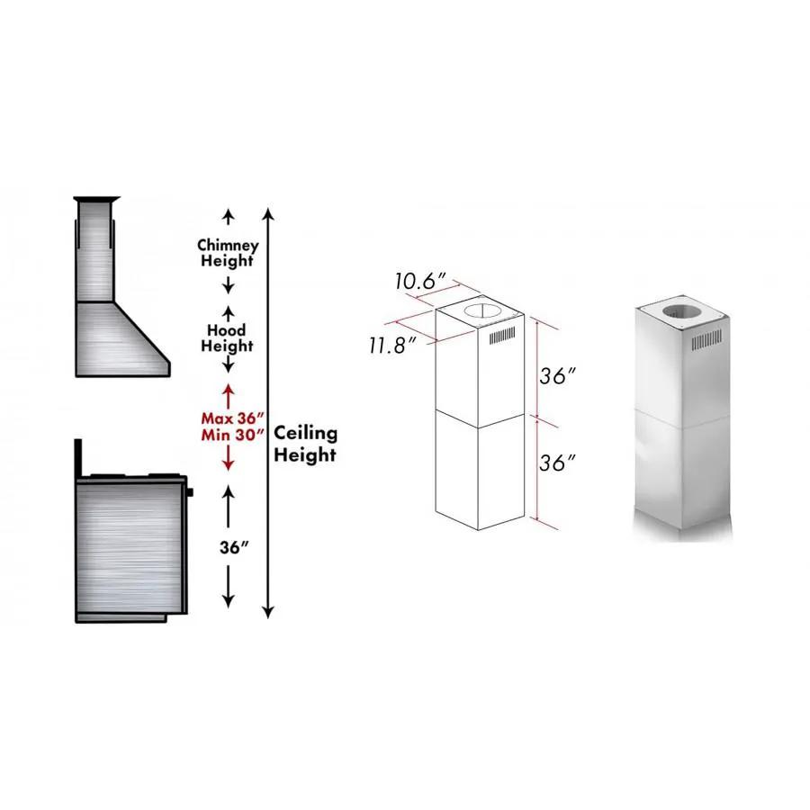 ZLINE 2 Piece Chimney Extension for 10'-12' Ceiling, 2PCEXT-GL9i by Farmhouse Kitchen and Bath