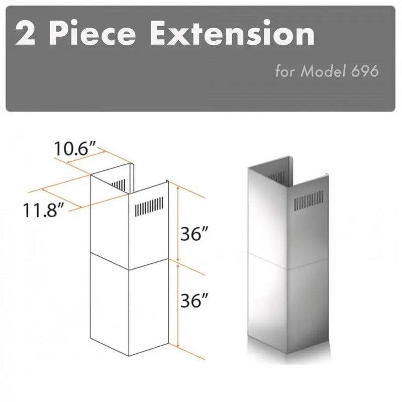ZLINE 2 Piece Chimney Extension for 12' Ceiling, 2PCEXT-696 by Farmhouse Kitchen and Bath