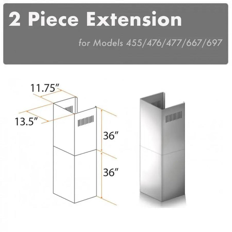 ZLINE 2 Piece Chimney Extension for 12'Ceiling,2PCEXT-455/476/477/667/697 by Farmhouse Kitchen and Bath