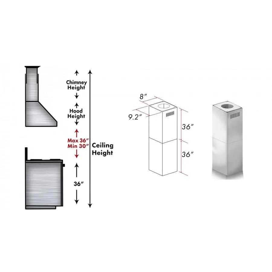 ZLINE 2 Piece Chimney Extensions for 12' Ceiling, 2PCEXT-KB/KL2/KL3 by Farmhouse Kitchen and Bath