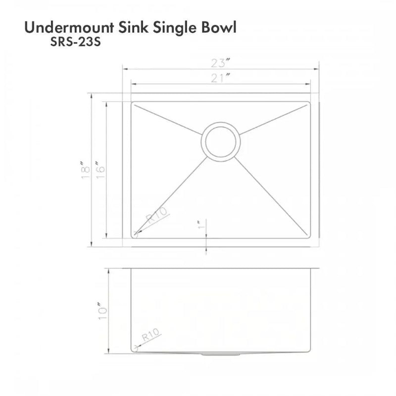 ZLINE 23" Undermount Single Bowl Sink DuraSnow Stainless Steel, SRS-23S by Farmhouse Kitchen and Bath
