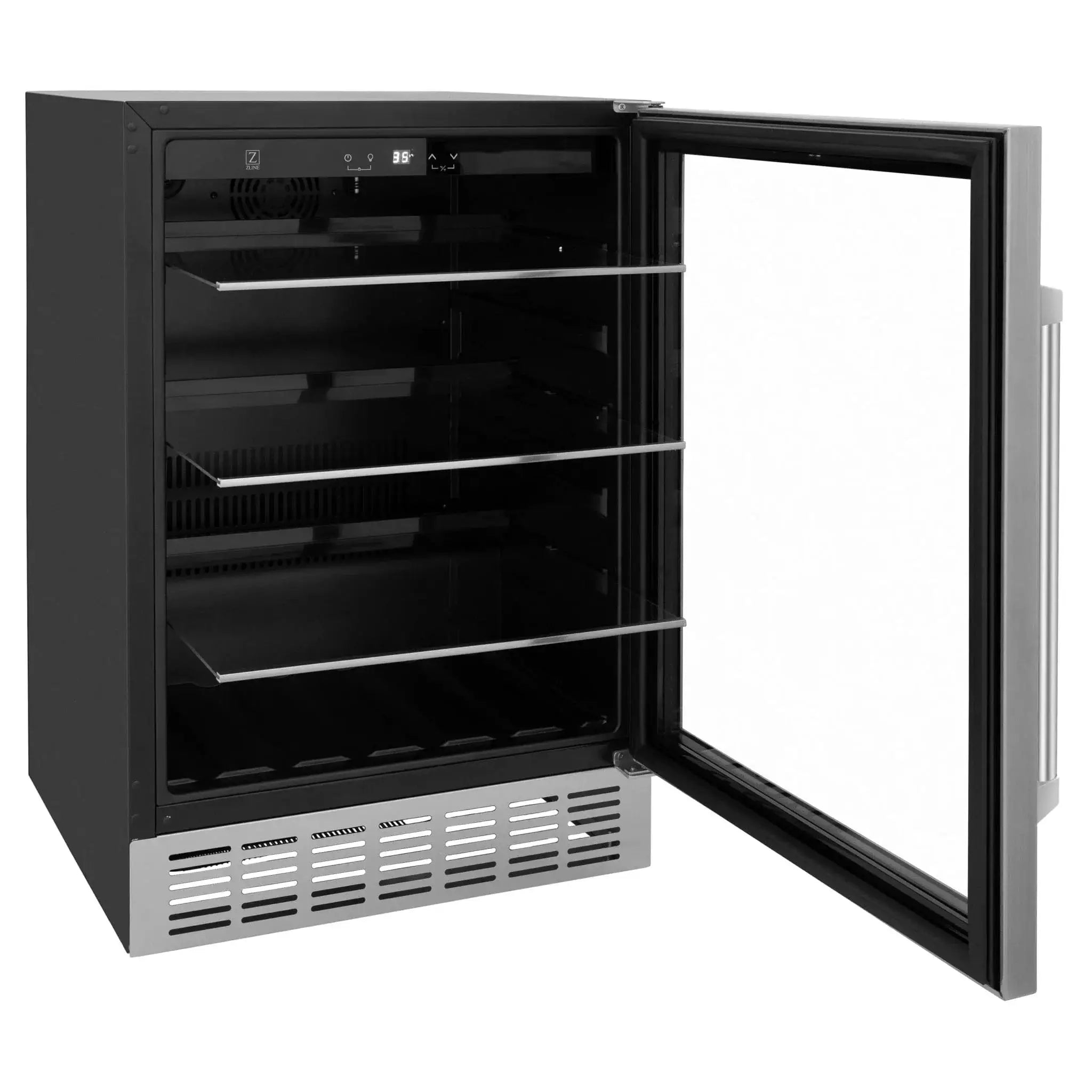 ZLINE 24" Autograph 154 Can Beverage Cooler Fridge with Adjustable Shelves in Stainless Steel with Champagne Bronze Accents RBVZ-US-24-CB by Farmhouse Kitchen and Bath