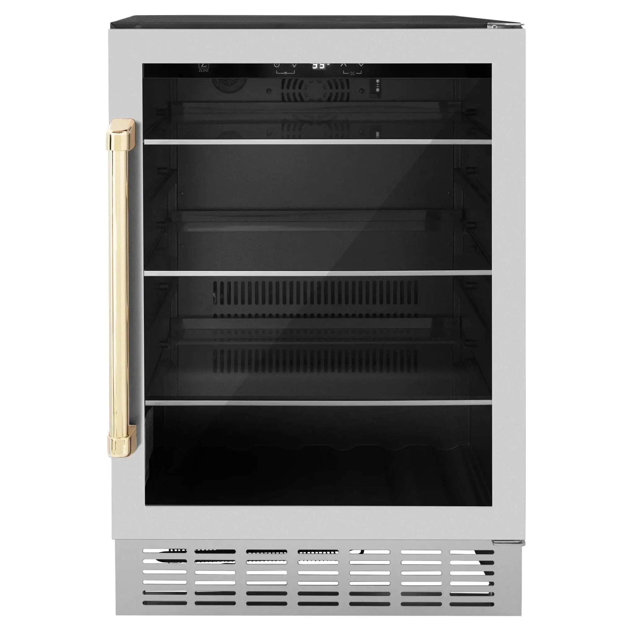 ZLINE 24" Autograph 154 Can Beverage Cooler Fridge with Adjustable Shelves in Stainless Steel with Champagne Bronze Accents RBVZ-US-24-CB by Farmhouse Kitchen and Bath
