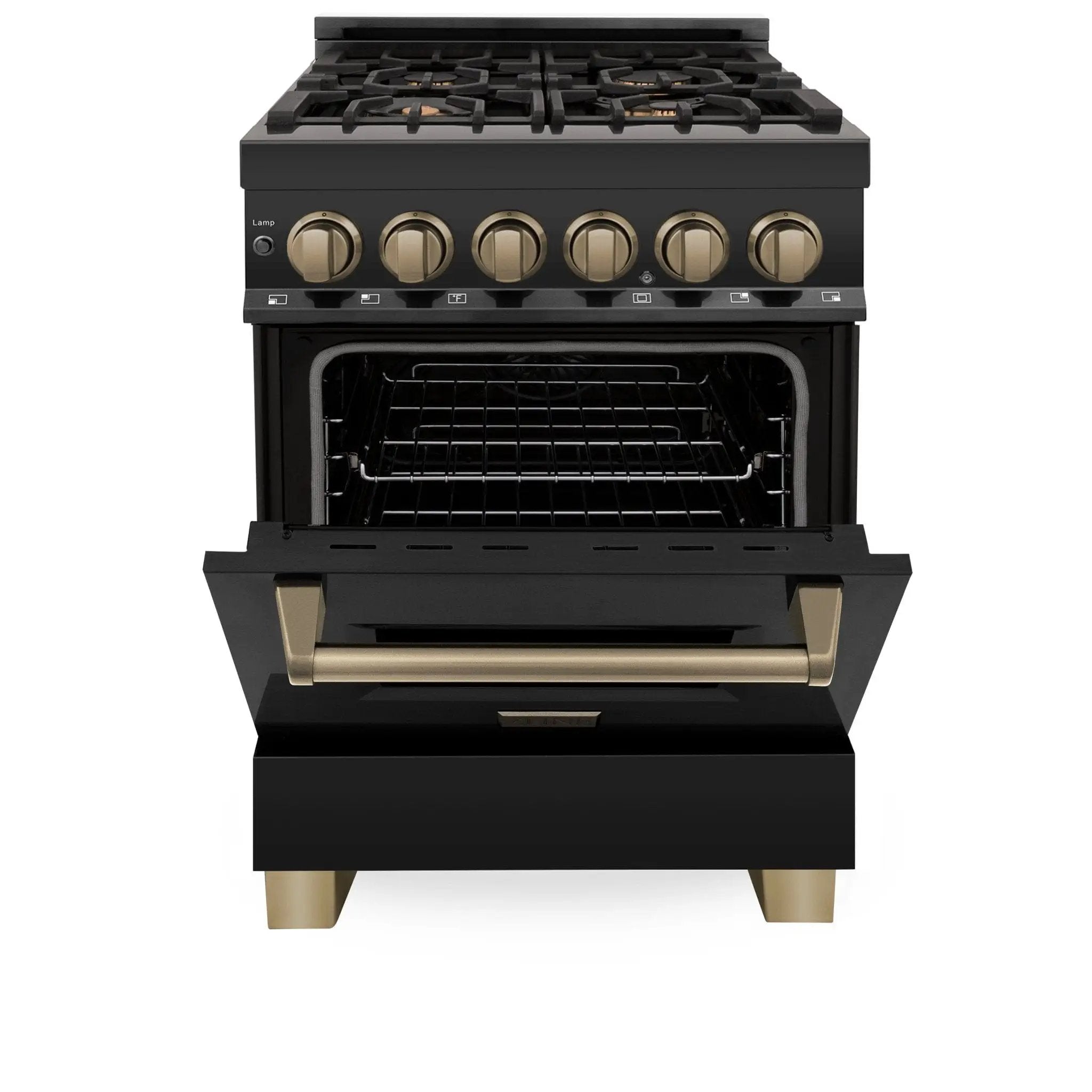 ZLINE 24" Autograph Dual Fuel Range Black Stainless, Bronze RABZ-24-CB by Farmhouse Kitchen and Bath