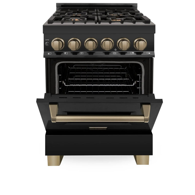 ZLINE 24" Autograph Dual Fuel Range Black Stainless, Bronze RABZ-24-CB by Farmhouse Kitchen and Bath