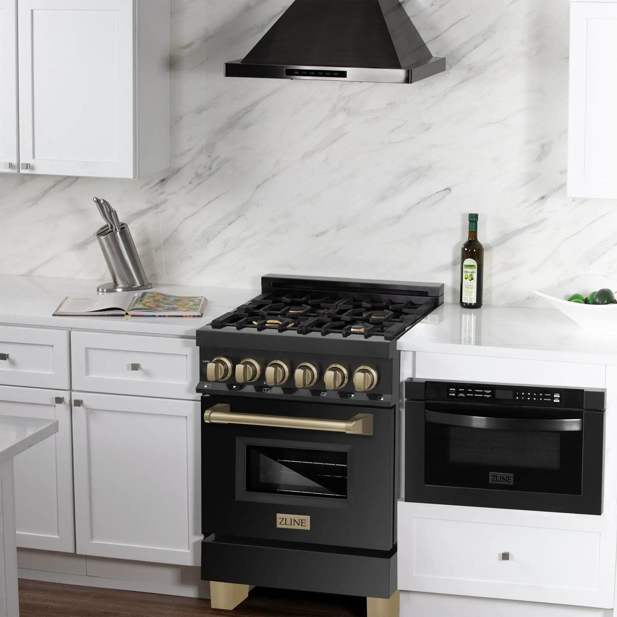 ZLINE 24" Autograph Dual Fuel Range Black Stainless, Bronze RABZ-24-CB by Farmhouse Kitchen and Bath