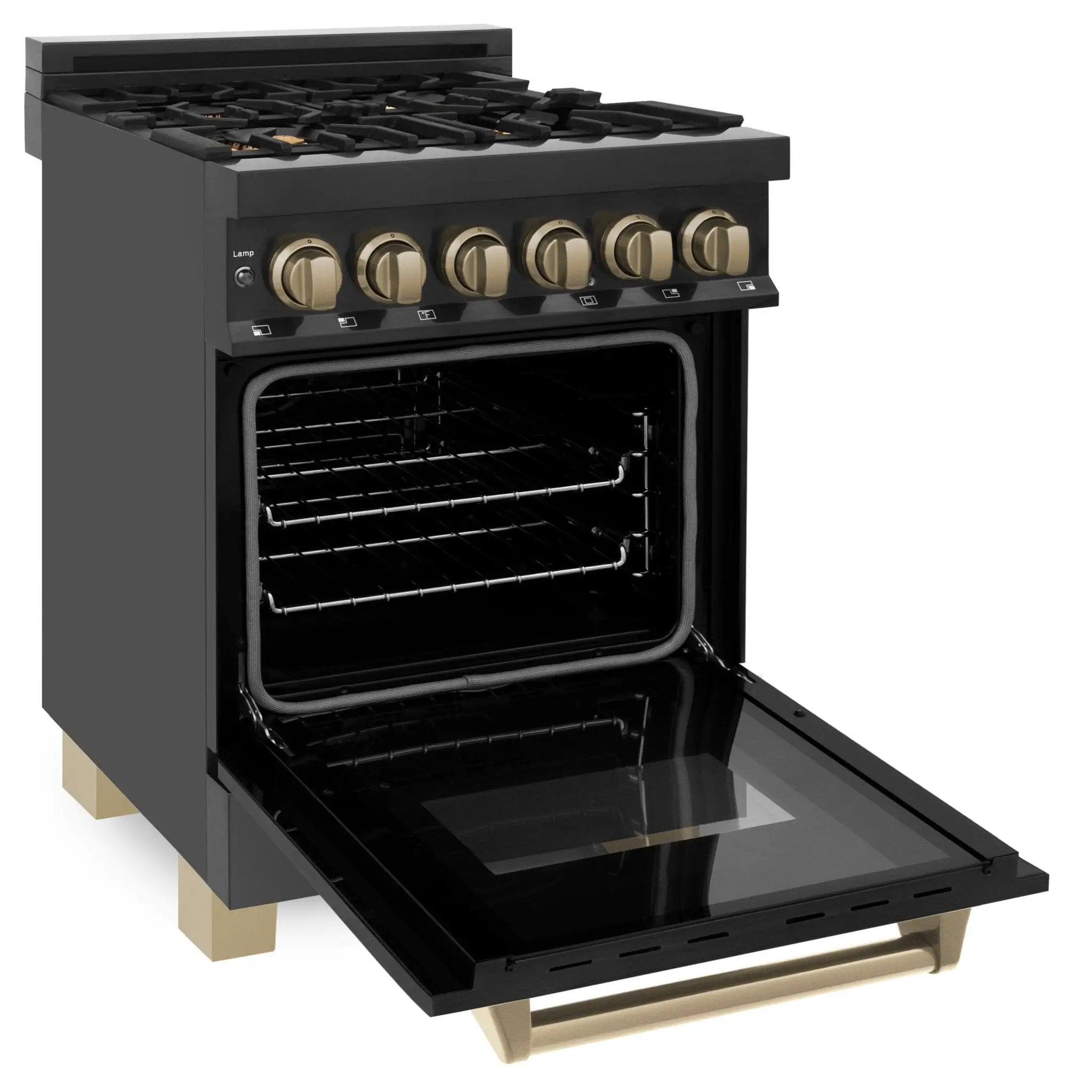 ZLINE 24" Autograph Dual Fuel Range Black Stainless, Bronze RABZ-24-CB by Farmhouse Kitchen and Bath