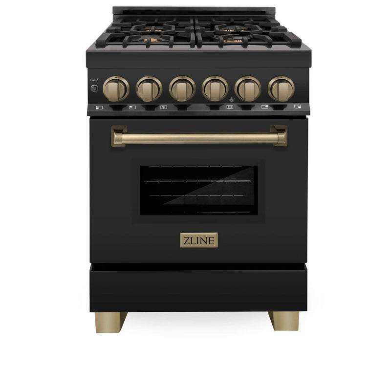 ZLINE 24" Autograph Dual Fuel Range, Black Stainless, RABZ-24-CB by Farmhouse Kitchen and Bath