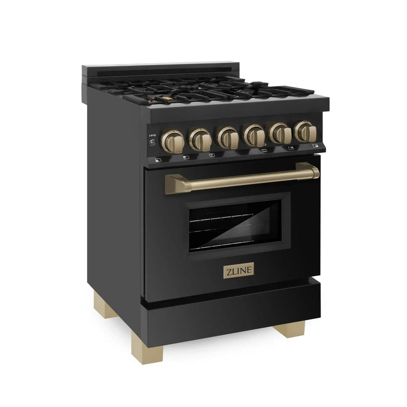 ZLINE 24" Autograph Dual Fuel Range, Black Stainless, RABZ-24-CB by Farmhouse Kitchen and Bath