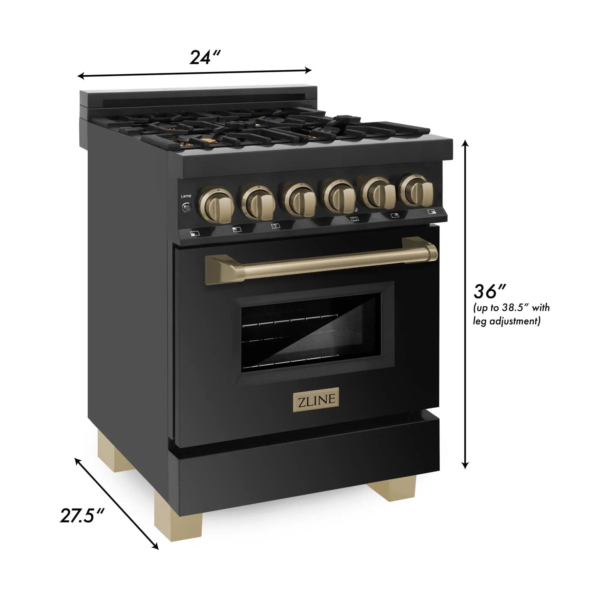 ZLINE 24" Autograph Dual Fuel Range, Black Stainless, RABZ-24-CB by Farmhouse Kitchen and Bath