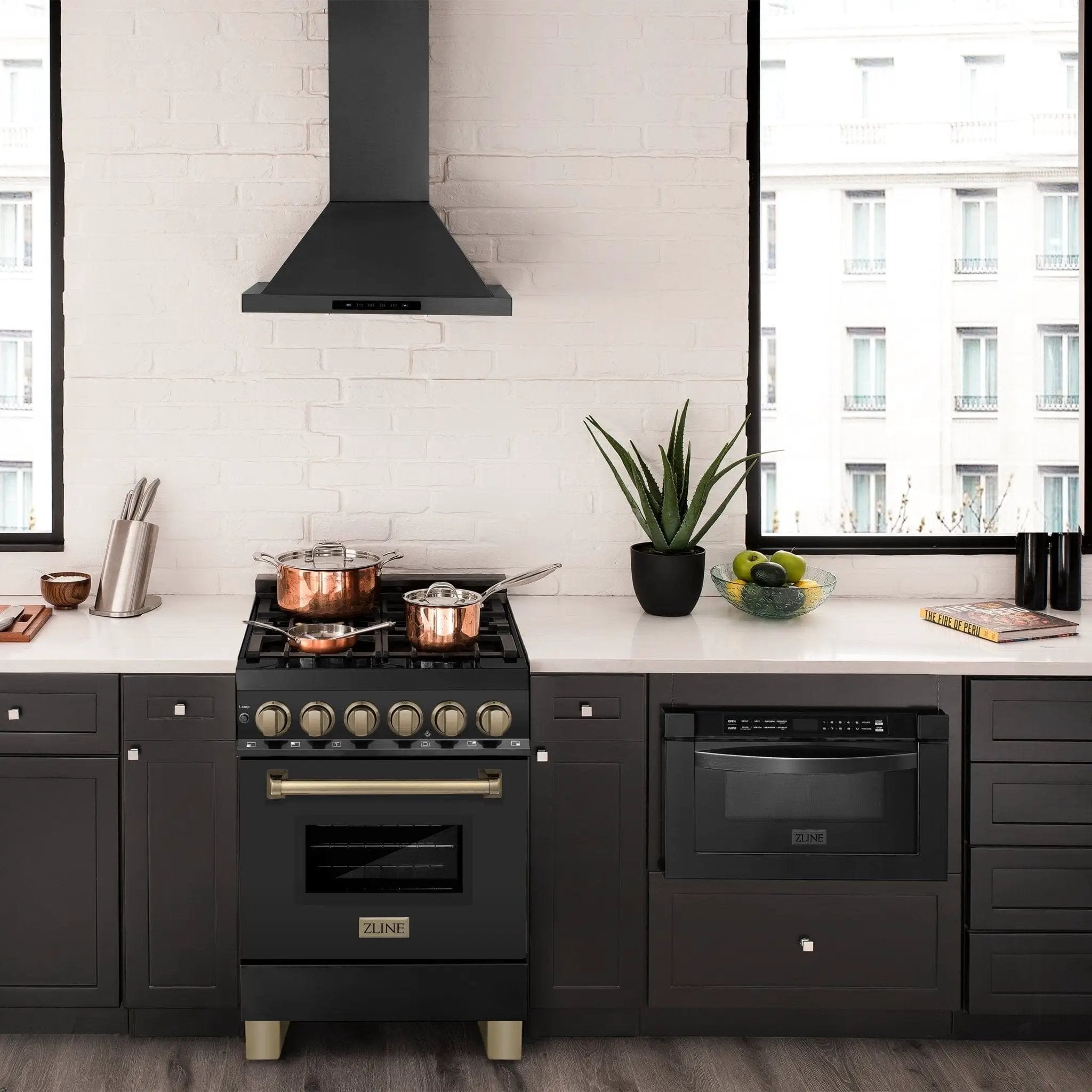 ZLINE 24" Autograph Dual Fuel Range, Black Stainless, RABZ-24-CB by Farmhouse Kitchen and Bath