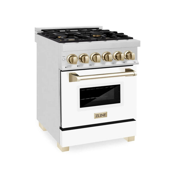 ZLINE 24" Autograph Dual Fuel Range, White Door, RAZ-WM-24-G, photo 2 of 6