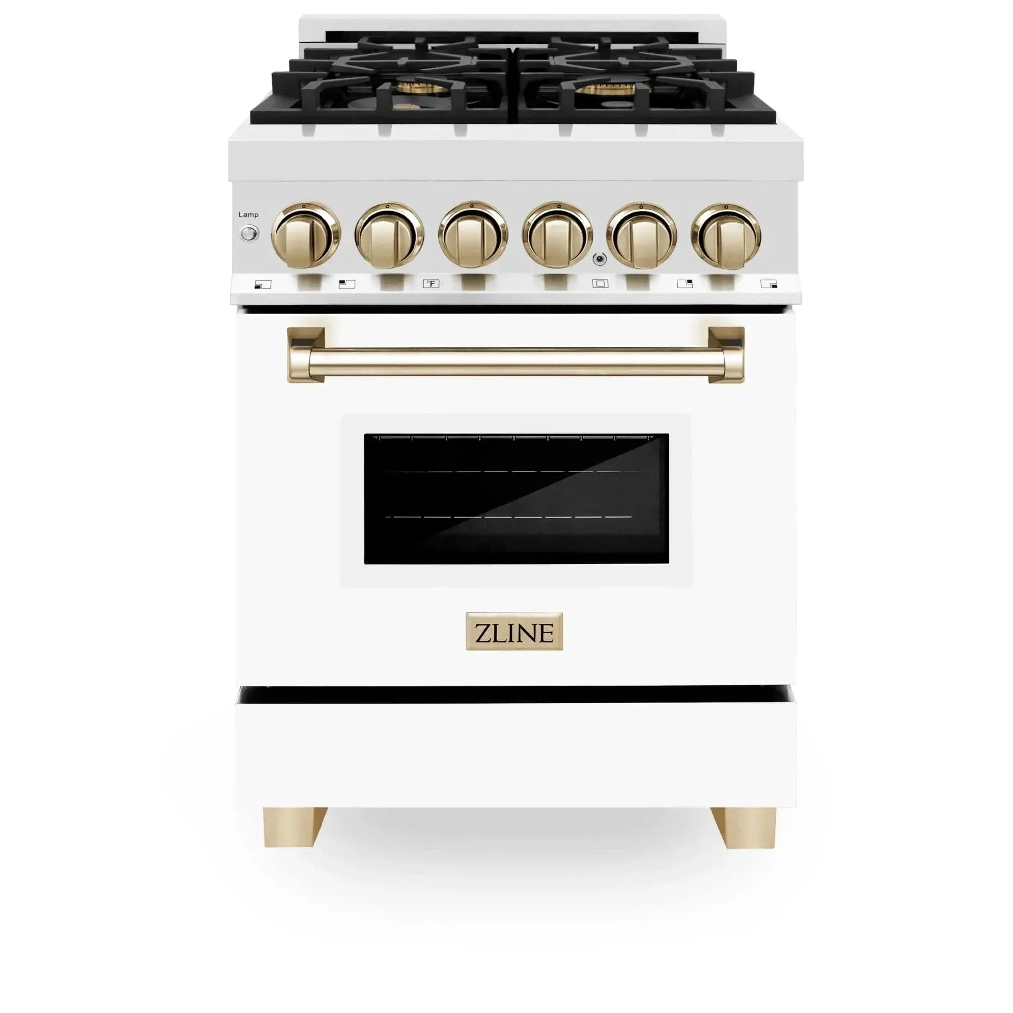 ZLINE 24" Autograph Dual Fuel Range, White Door, RAZ-WM-24-G by Farmhouse Kitchen and Bath