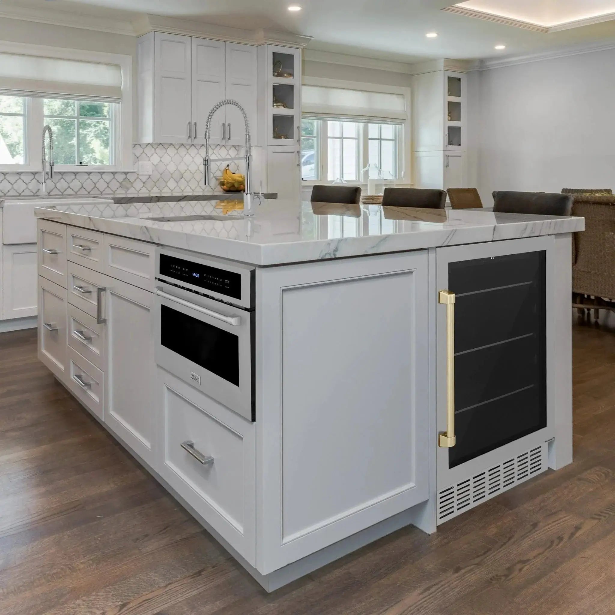 ZLINE 24" Autograph Edition 154 Can Beverage Cooler Fridge with Adjustable Shelves in Stainless Steel with Gold Accents RBVZ-US-24-G by Farmhouse Kitchen and Bath