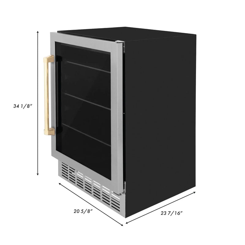 ZLINE 24" Autograph Edition 154 Can Beverage Cooler Fridge with Adjustable Shelves in Stainless Steel with Gold Accents RBVZ-US-24-G by Farmhouse Kitchen and Bath