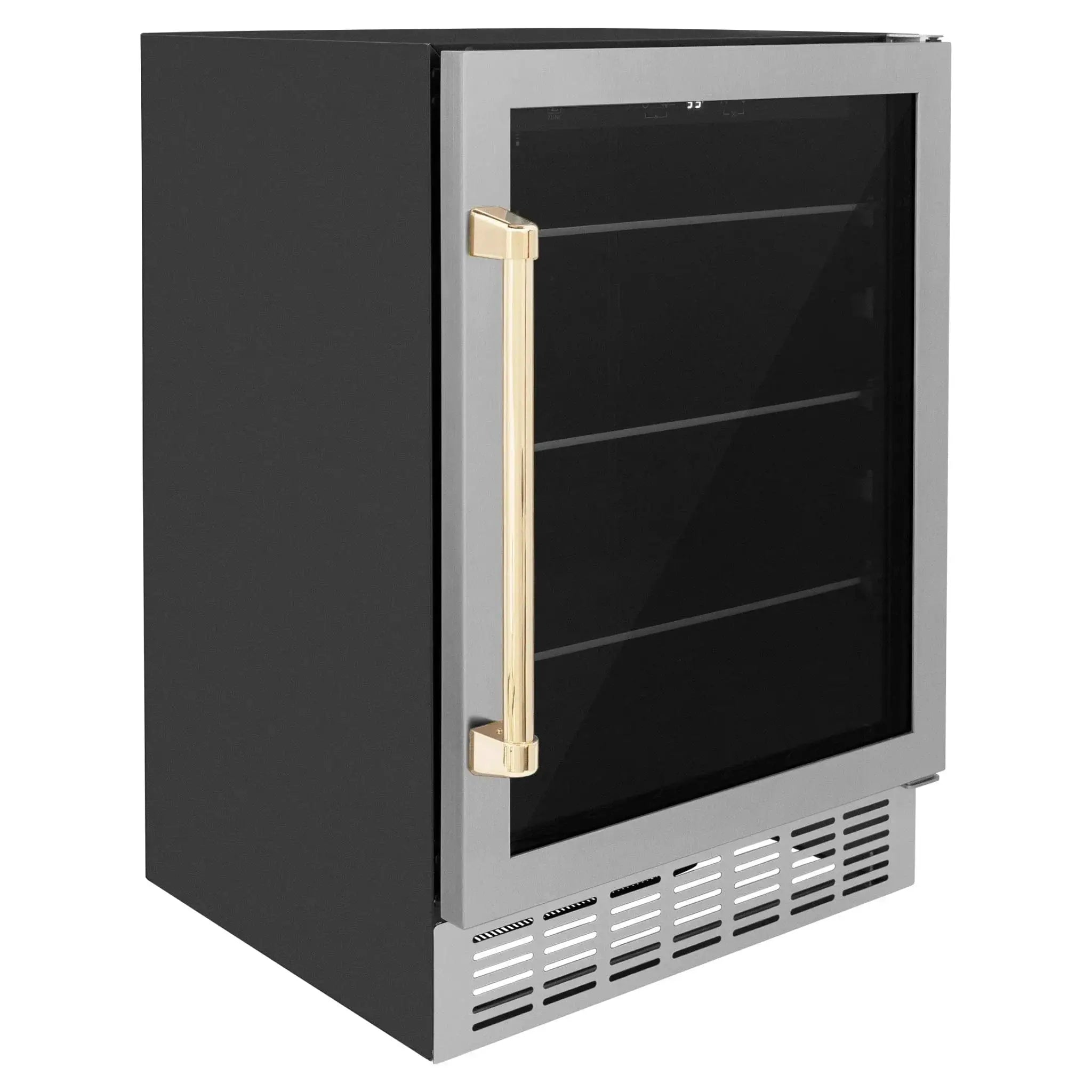 ZLINE 24" Autograph Edition 154 Can Beverage Cooler Fridge with Adjustable Shelves in Stainless Steel with Gold Accents RBVZ-US-24-G by Farmhouse Kitchen and Bath