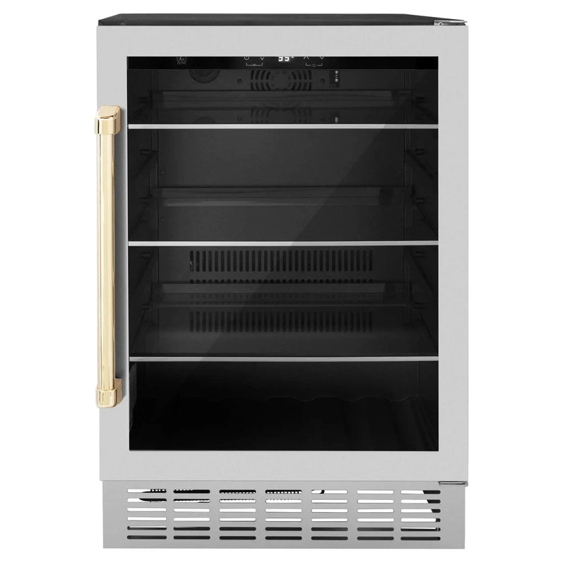 ZLINE 24" Autograph Edition 154 Can Beverage Cooler Fridge with Adjustable Shelves in Stainless Steel with Gold Accents RBVZ-US-24-G by Farmhouse Kitchen and Bath