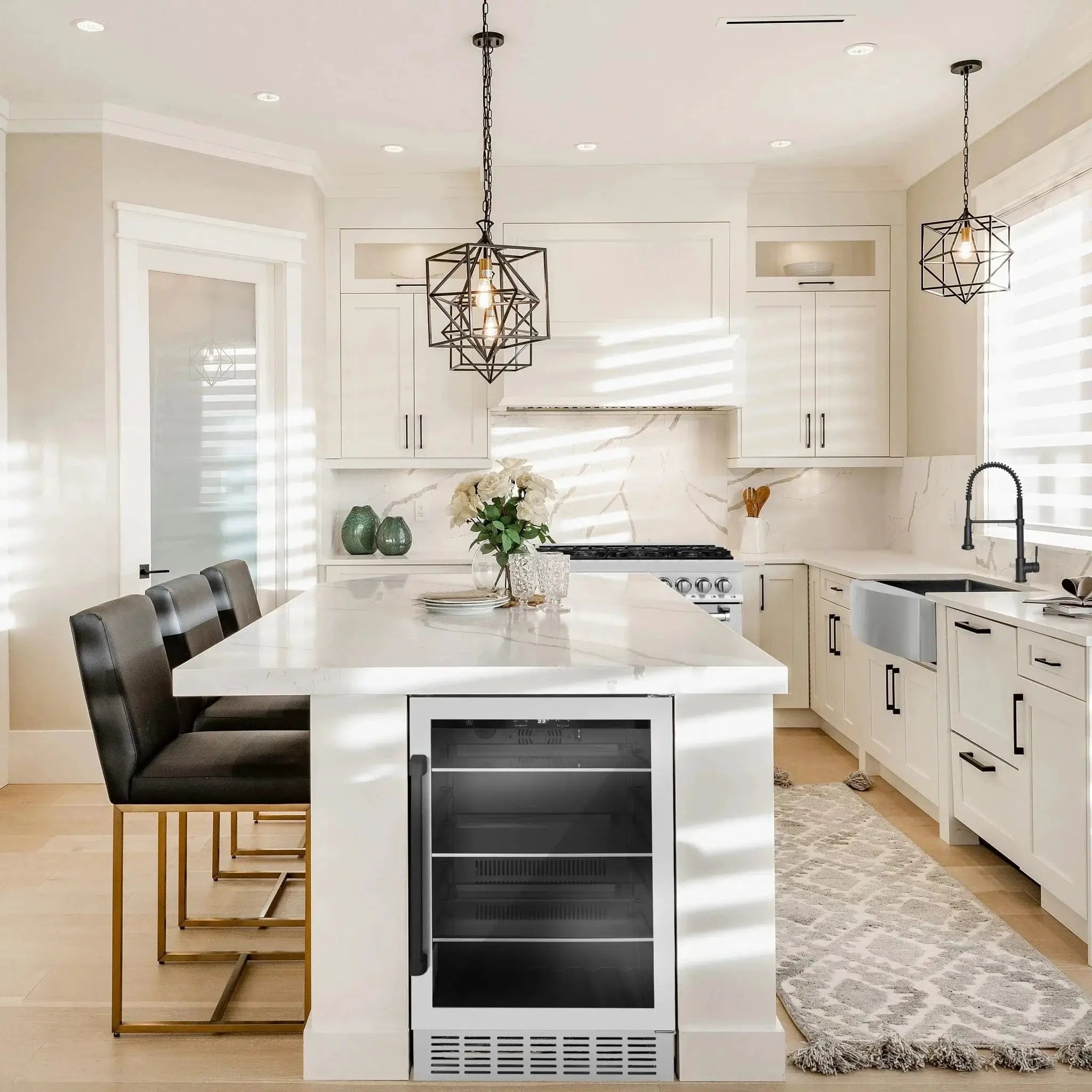 ZLINE 24" Autograph Edition 154 Can Beverage Cooler Fridge with Adjustable Shelves in Stainless Steel with Matte Black Accents RBVZ-US-24-MB by Farmhouse Kitchen and Bath