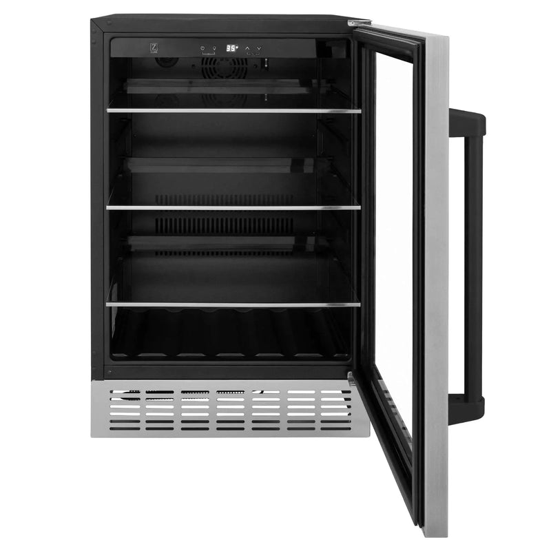 ZLINE 24" Autograph Edition 154 Can Beverage Cooler Fridge with Adjustable Shelves in Stainless Steel with Matte Black Accents RBVZ-US-24-MB by Farmhouse Kitchen and Bath