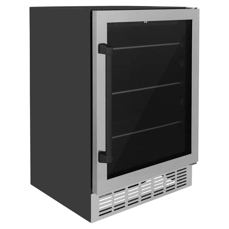 ZLINE 24" Autograph Edition 154 Can Beverage Cooler Fridge with Adjustable Shelves in Stainless Steel with Matte Black Accents RBVZ-US-24-MB by Farmhouse Kitchen and Bath
