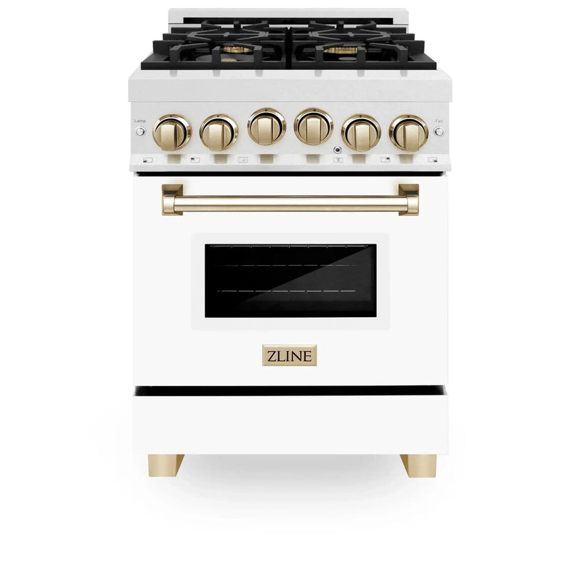 ZLINE 24" Autograph Gas Range, DuraSnow, White Door, RGSZ-WM-24-G by Farmhouse Kitchen and Bath