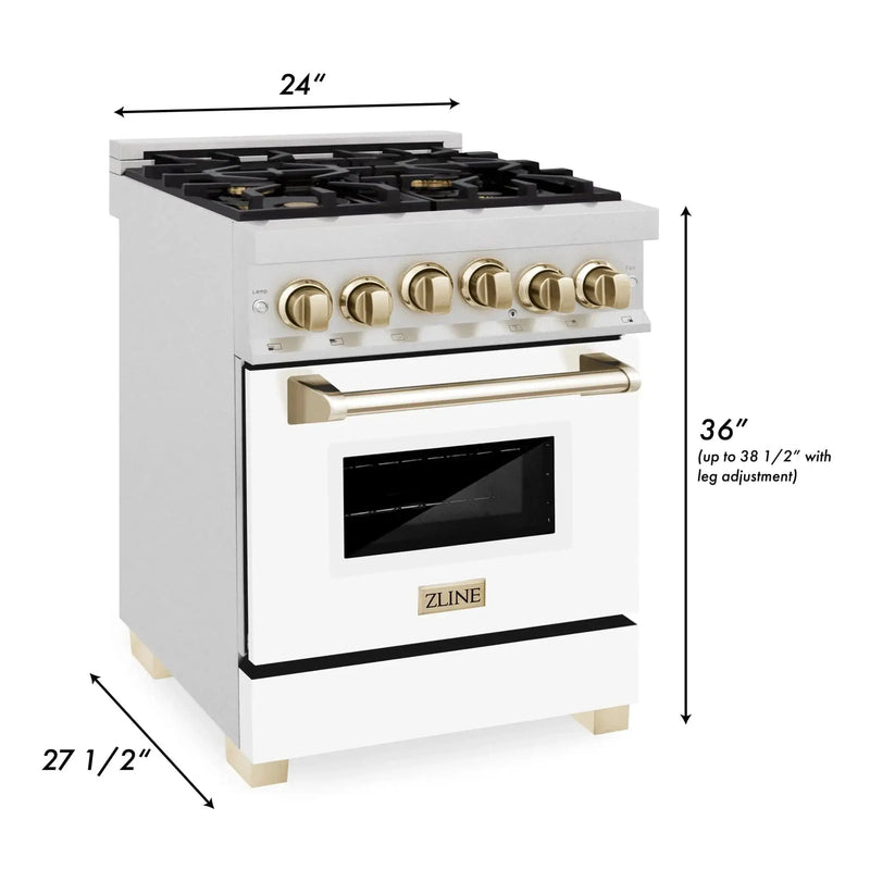 ZLINE 24" Autograph Gas Range, DuraSnow, White Door, RGSZ-WM-24-G by Farmhouse Kitchen and Bath