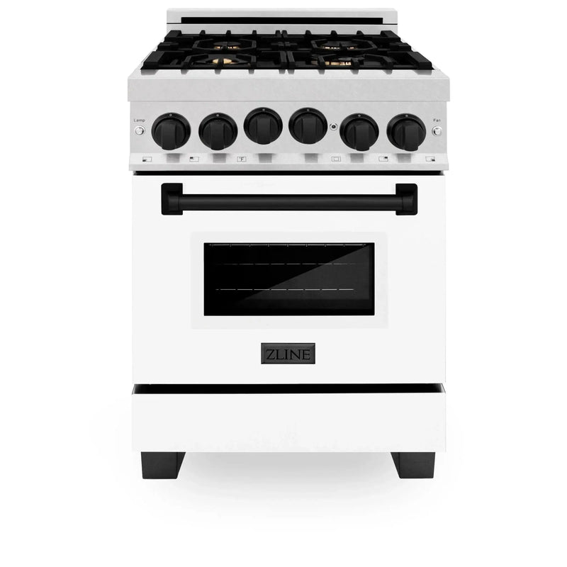 ZLINE 24" Autograph Gas Range, DuraSnow, White Door, RGSZ-WM-24-MB by Farmhouse Kitchen and Bath