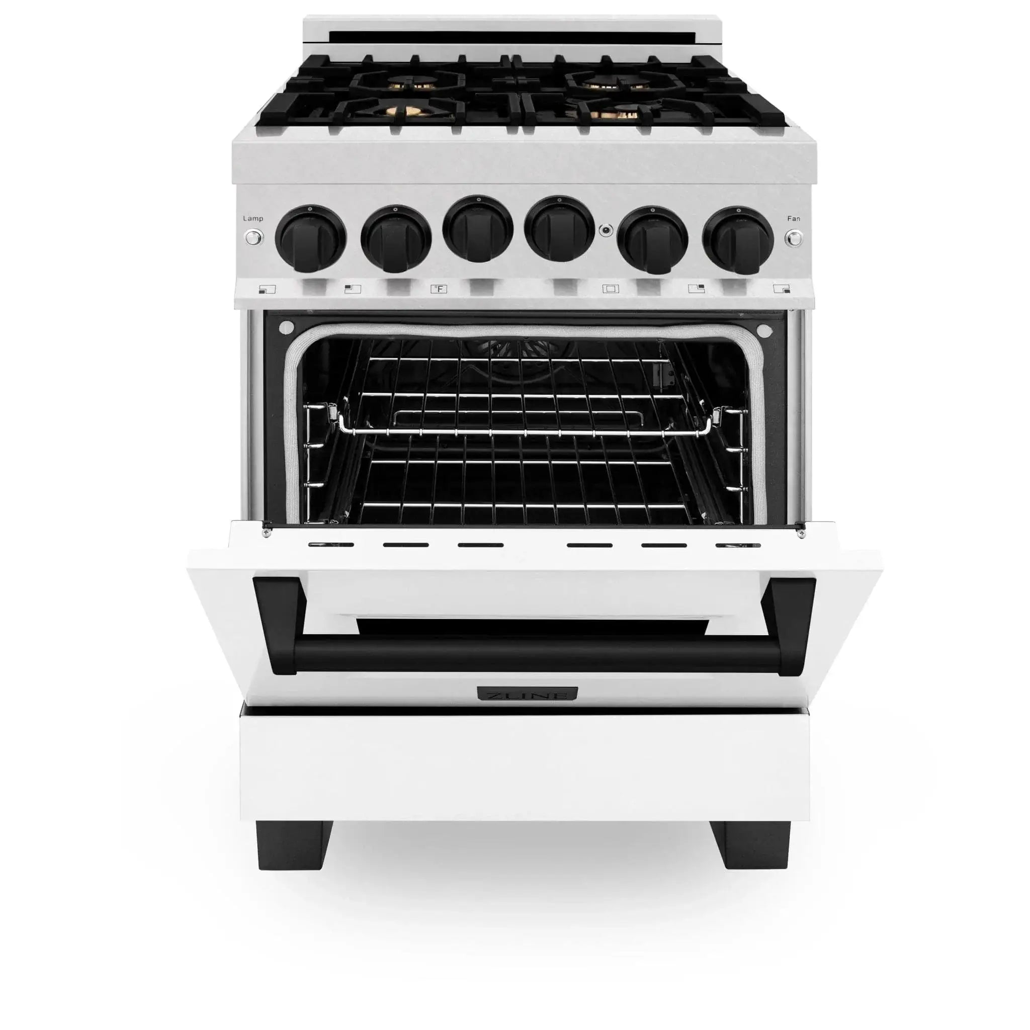 ZLINE 24" Autograph Gas Range, DuraSnow, White Door, RGSZ-WM-24-MB by Farmhouse Kitchen and Bath