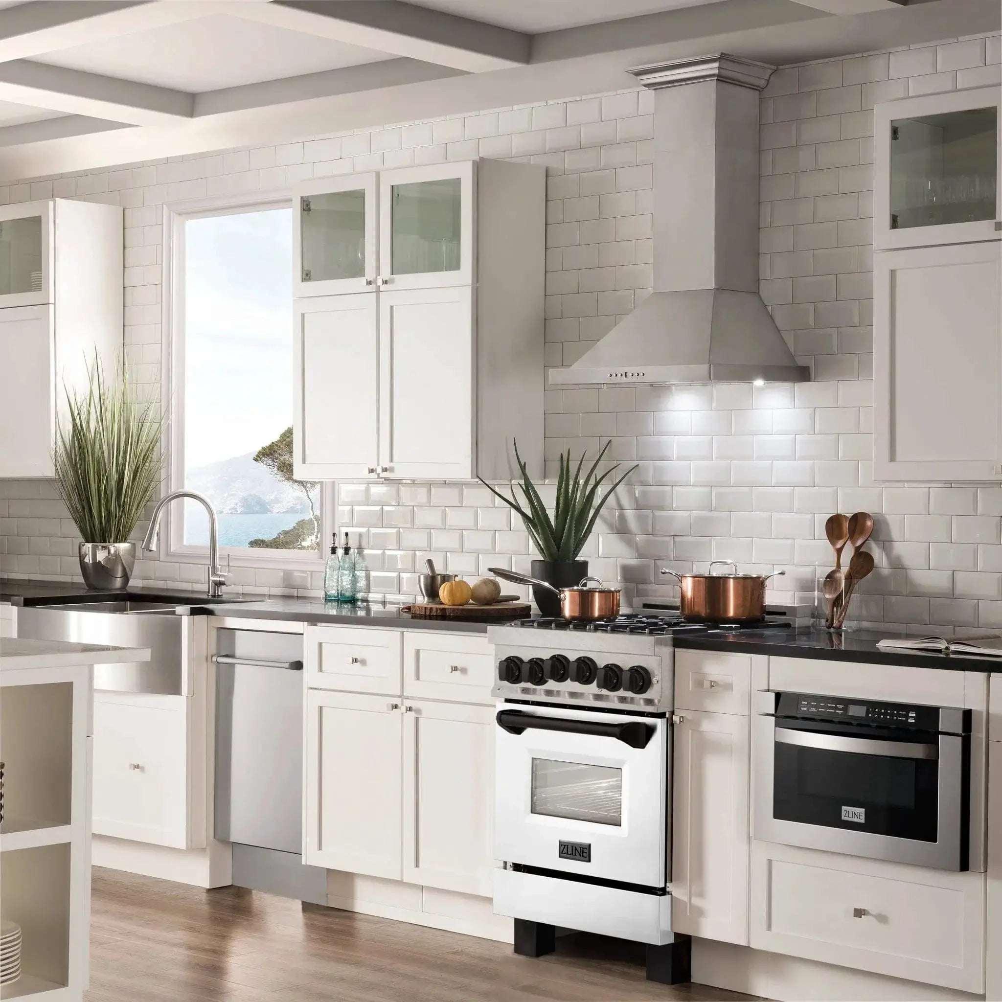 ZLINE 24" Autograph Gas Range, DuraSnow, White Door, RGSZ-WM-24-MB by Farmhouse Kitchen and Bath