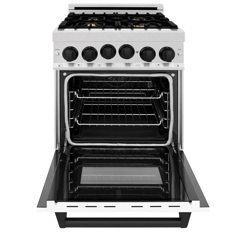 ZLINE 24" Autograph Gas Range, DuraSnow, White Door, RGSZ-WM-24-MB by Farmhouse Kitchen and Bath