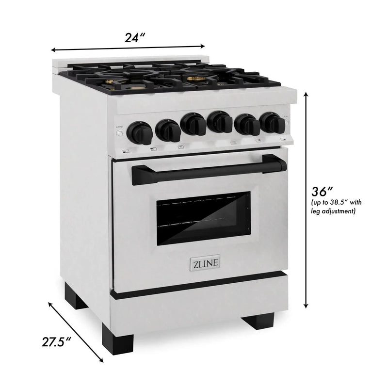 ZLINE 24" Autograph Gas Range Gas, DuraSnow, RGSZ-SN-24-MB by Farmhouse Kitchen and Bath