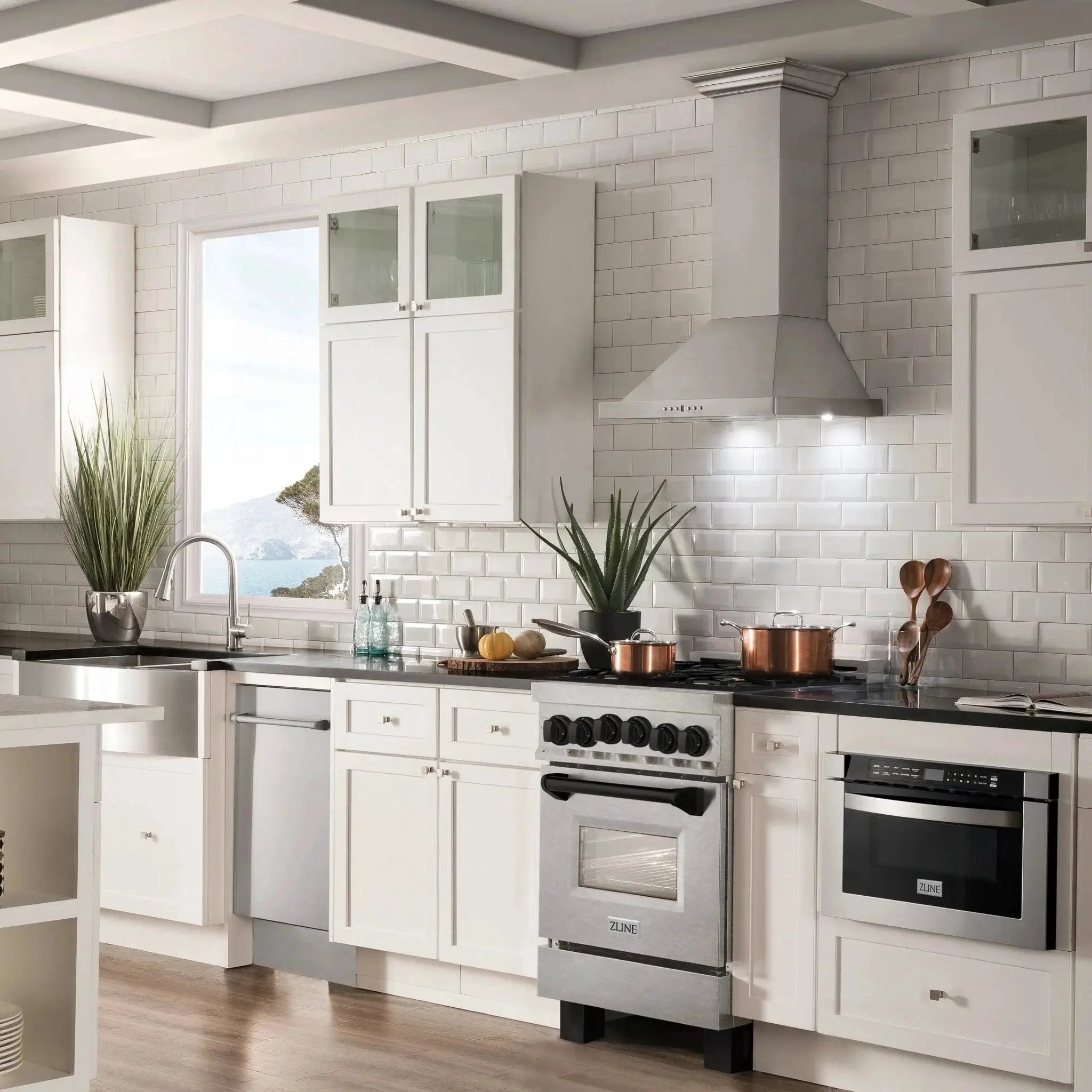 ZLINE 24" Autograph Gas Range Gas, DuraSnow, RGSZ-SN-24-MB by Farmhouse Kitchen and Bath