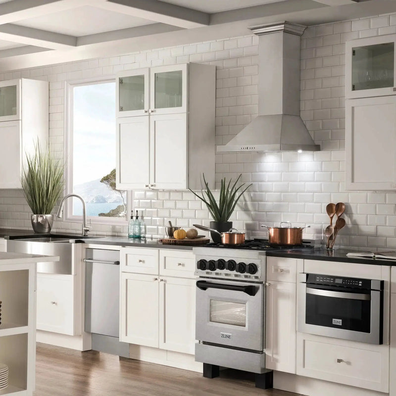 ZLINE 24" Autograph Gas Range Gas, DuraSnow, RGSZ-SN-24-MB by Farmhouse Kitchen and Bath