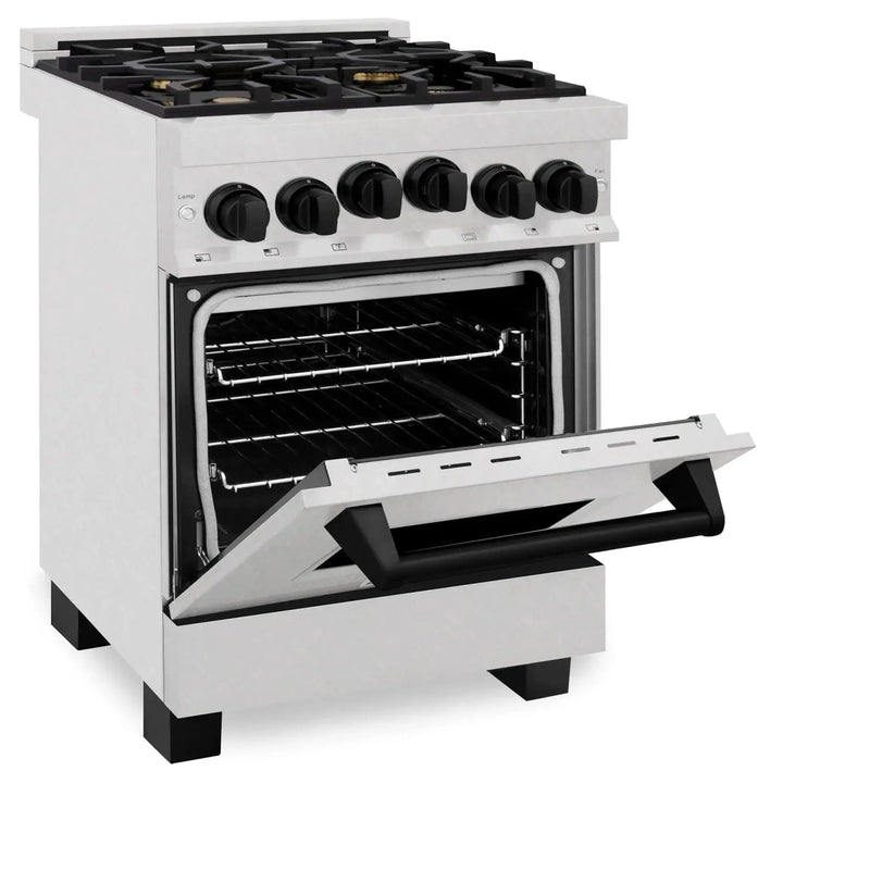 ZLINE 24" Autograph Gas Range Gas, DuraSnow, RGSZ-SN-24-MB by Farmhouse Kitchen and Bath