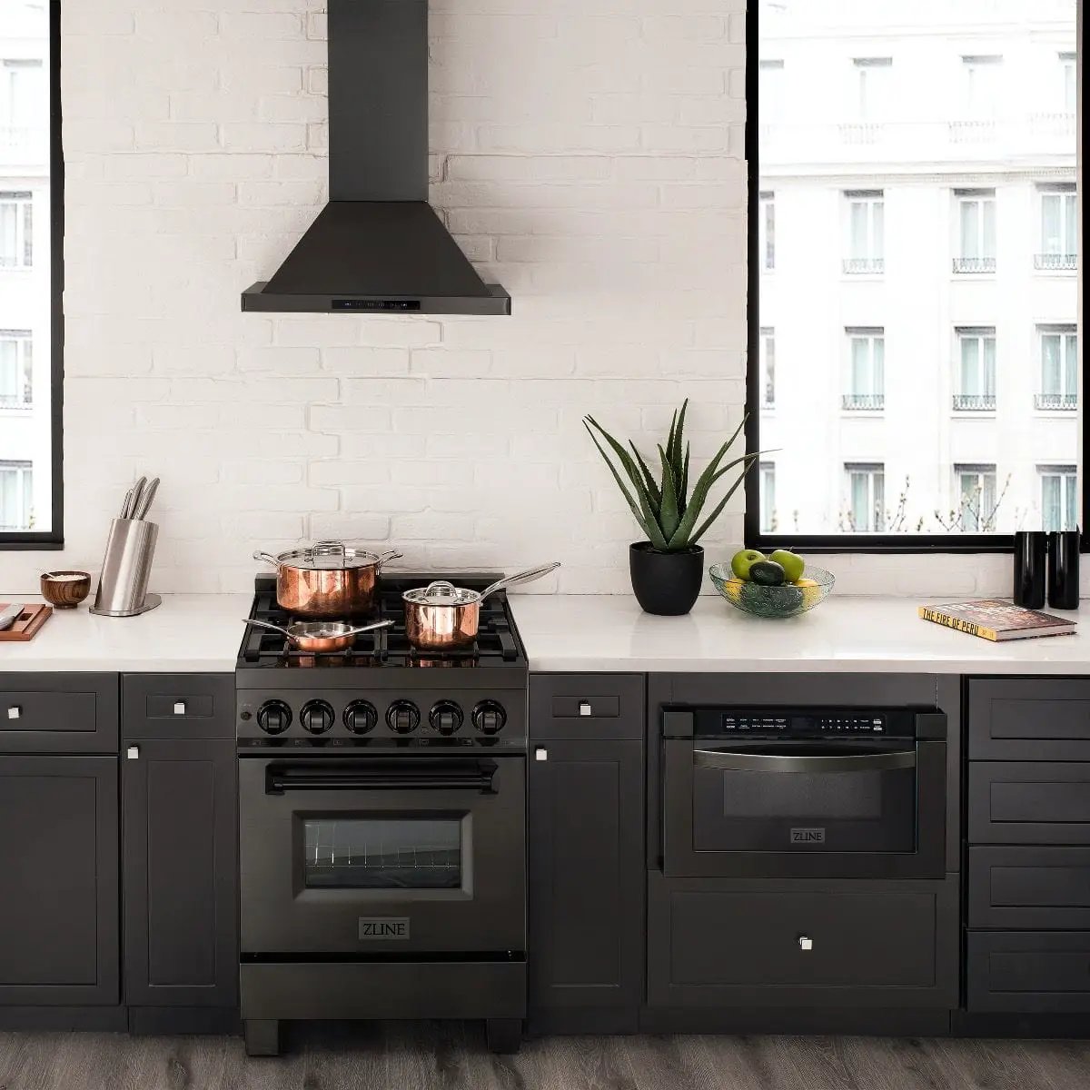 ZLINE 24" Black Stainless, Gas Brass Burner, Electric Range, RAB-BR-24 by Farmhouse Kitchen and Bath