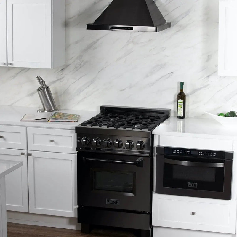 ZLINE 24" Black Stainless, Gas Burner, Electric Oven Range, RAB-24 by Farmhouse Kitchen and Bath